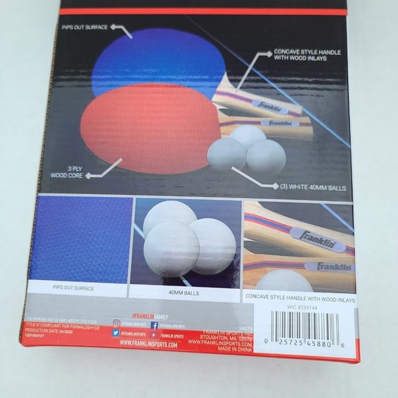Franklin 2 Player Table Tennis Set Ping Pong Paddle Kit 2 Paddles 3 Balls NEW - Picture 3 of 3